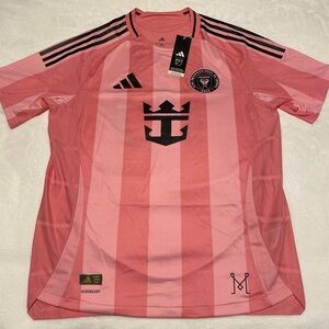Adidas Pink Jersey Shirt with Vertical Stripes Inter Miami #10 Lionel Messi.